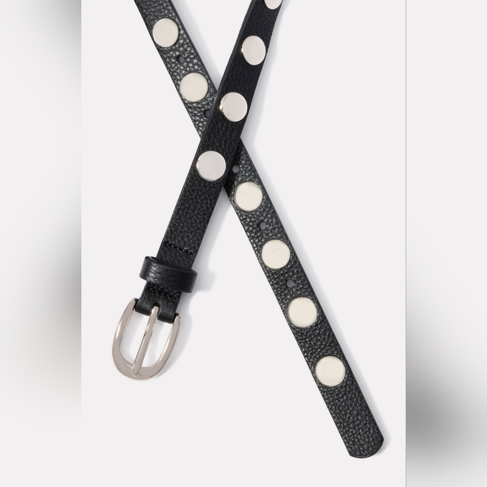 Evereve Black Leather Studded Belt with Silver Accents